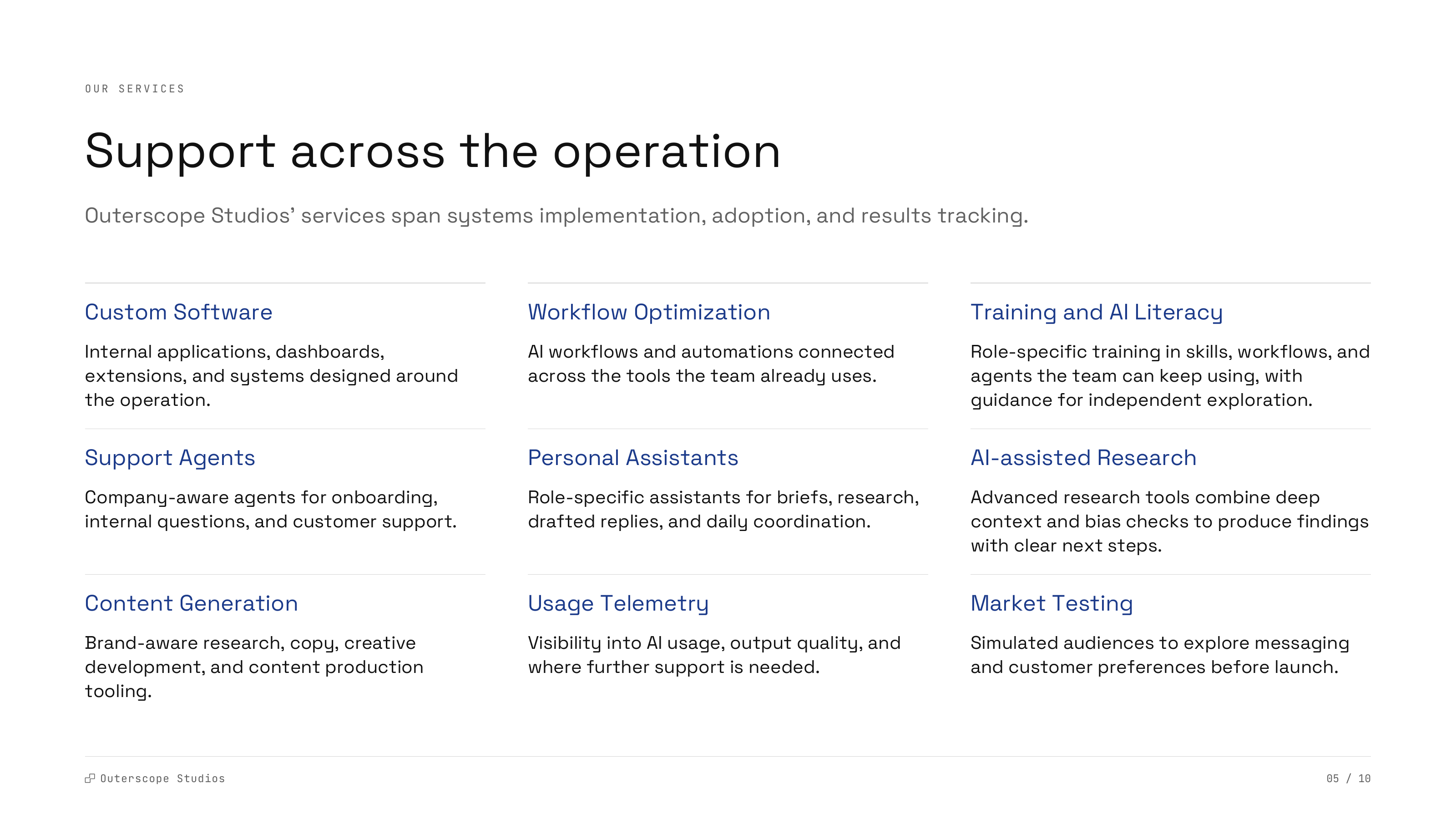 Company deck slide 5: Support across the operation