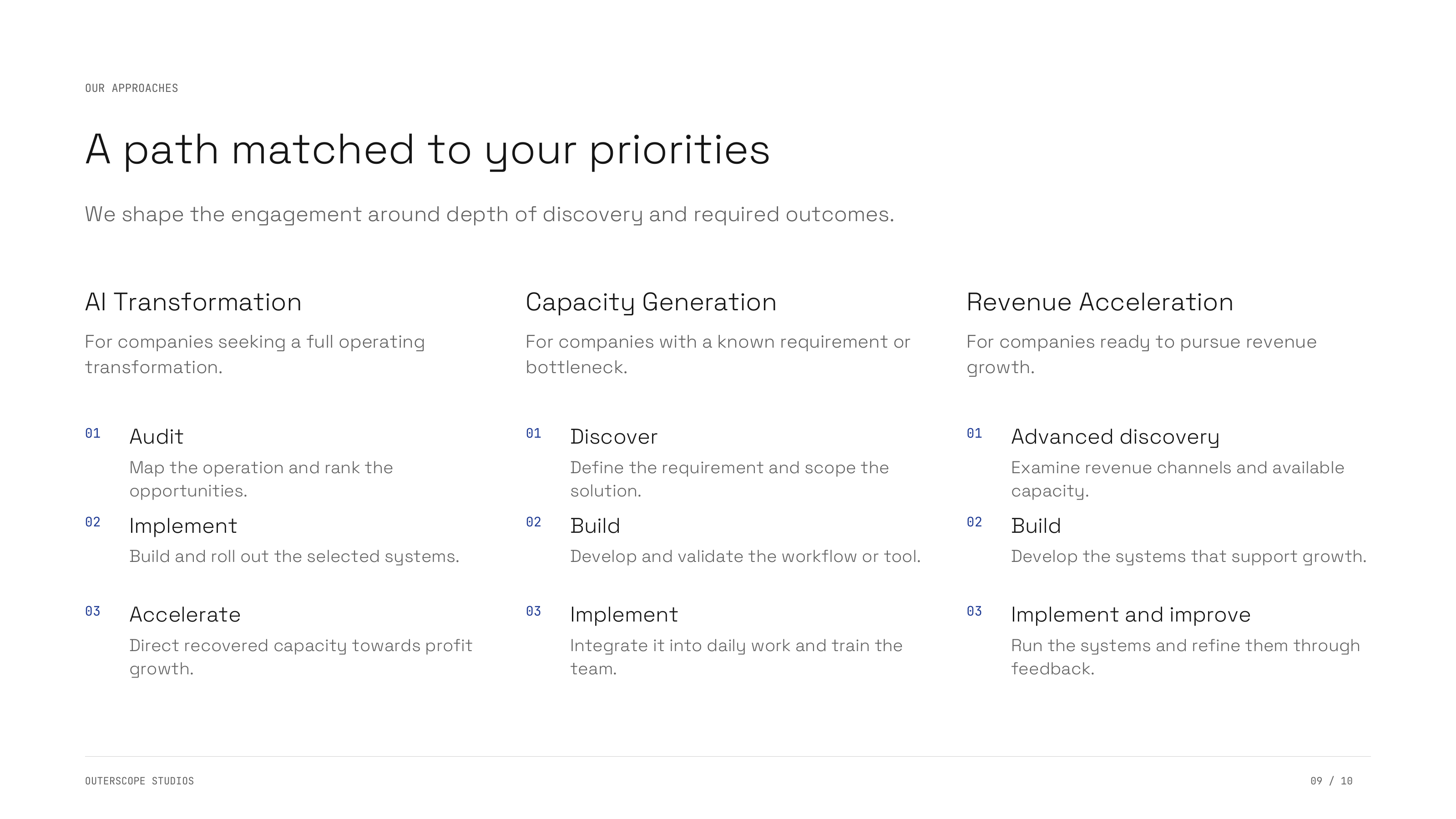 Company deck slide 9: A path matched to your priorities